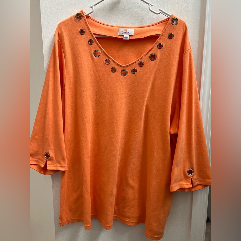 Quacker Factory Orange Embellished Women's Top size 2X